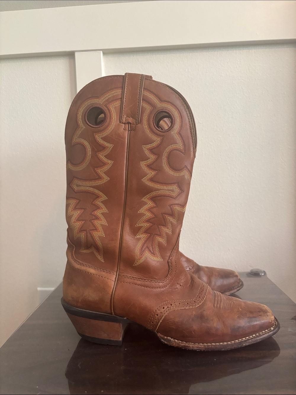 Rocky Brown Leather Women's Cowboy Boots with Decorative Stitching